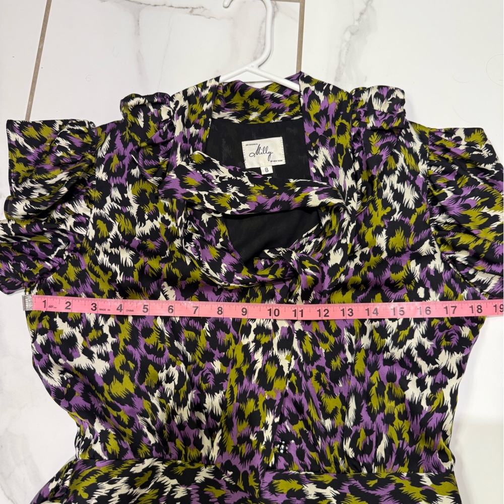 Milly of New York Silk Abstract Animal Print Ruffle Flutter Sleeve Dress 8 - Picture 12 of 16